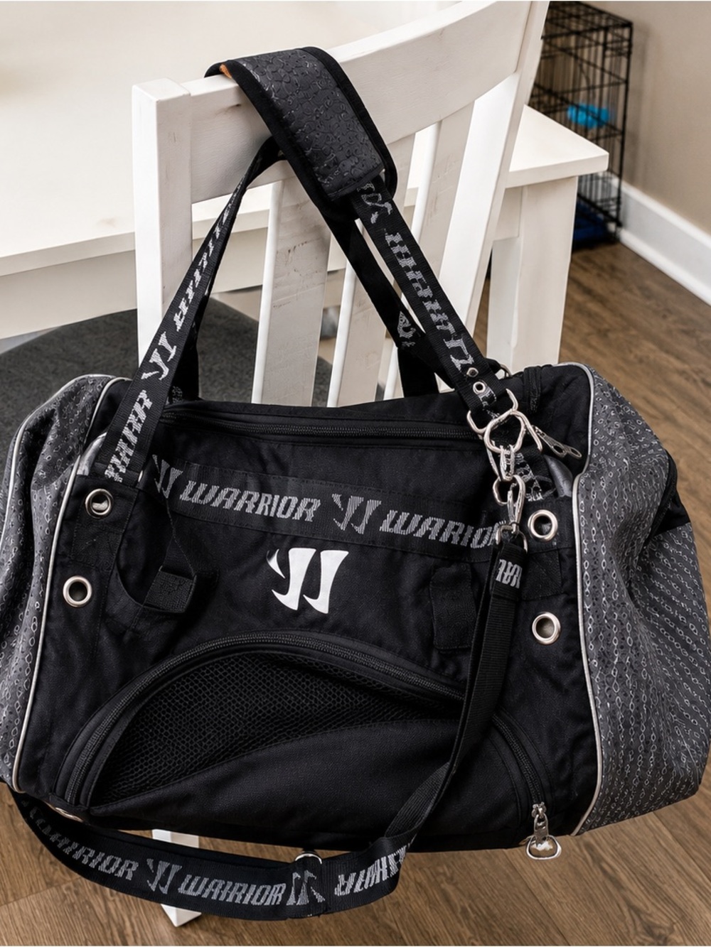 Warrior Black Gray Sports Gear Duffel Bag Multi Pocket Athletic Travel Bag - Picture 2 of 7
